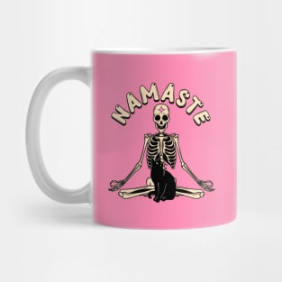 Yoga Namaste Black Cat in pink Mug